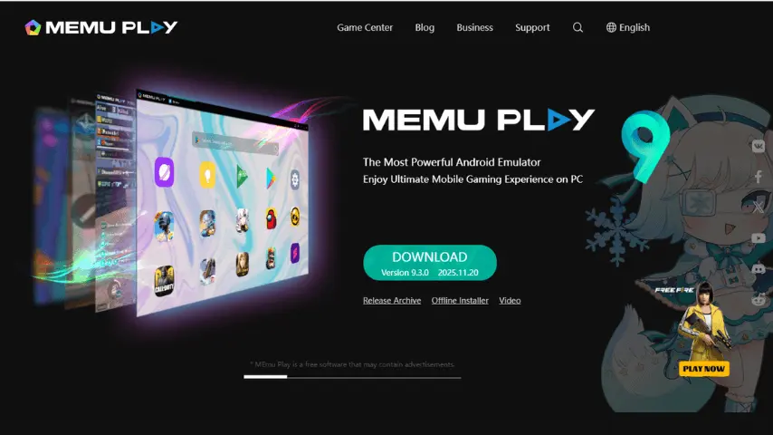 Top 5 Best Android Emulators for PC and Mac in 2025 4 MEmu Play emulator interface displaying the home screen and download button