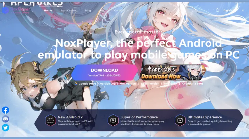 Top 5 Best Android Emulators for PC and Mac in 2025 2 NoxPlayer website banner with download options and featured game characters